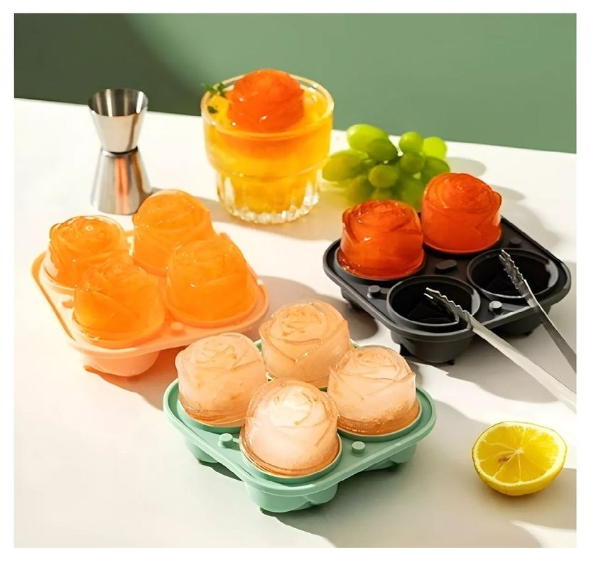 Cubetas De Hielo Con Tapa Cubeta Hielo Silicona Rosas 3d-7