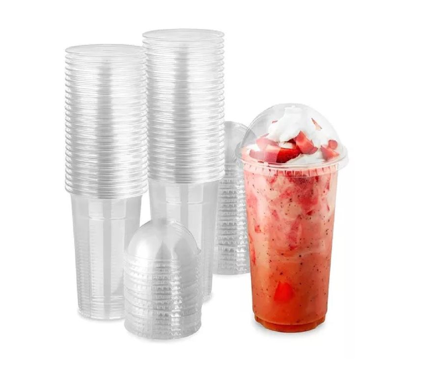 100 Vasos Plasticos Desechables Vaso Tapa Domo Sin Hoyo 20oz-0