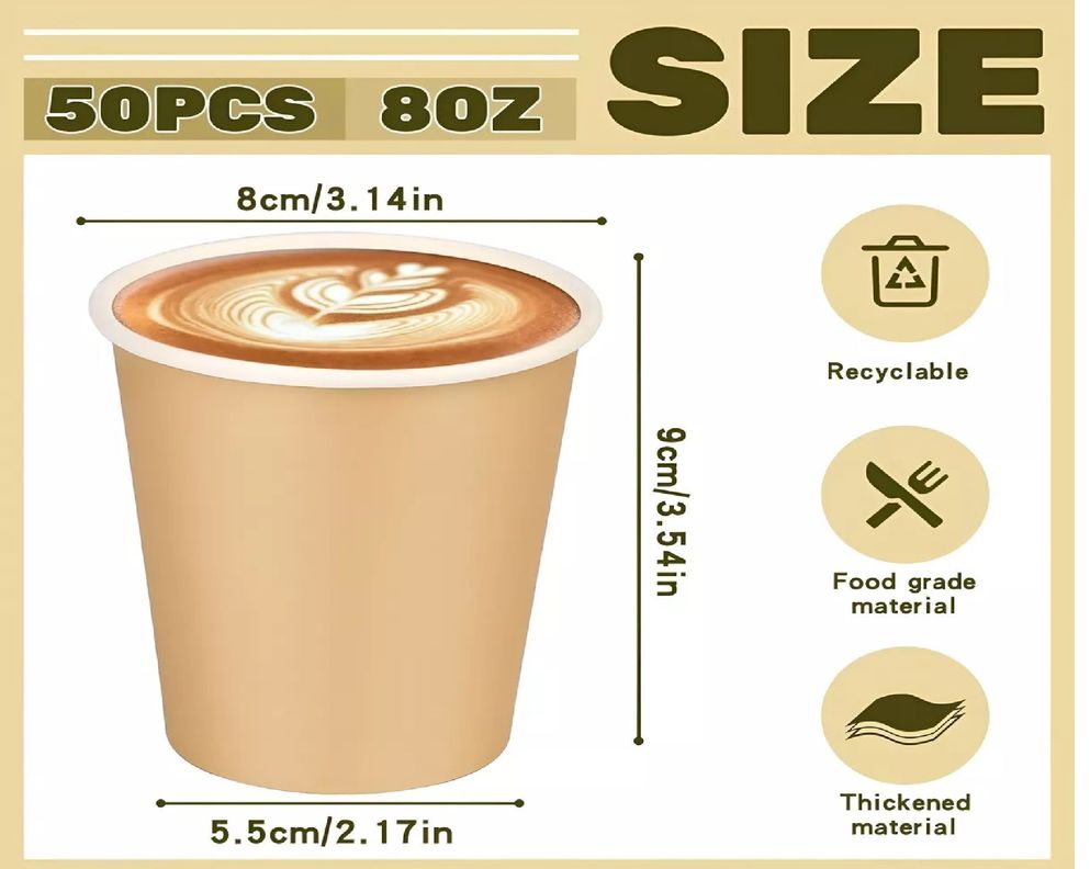 50 Vasos Para Cafe Vaso Kraft Vaso Polipapel Liso C/tapa 8oz-1