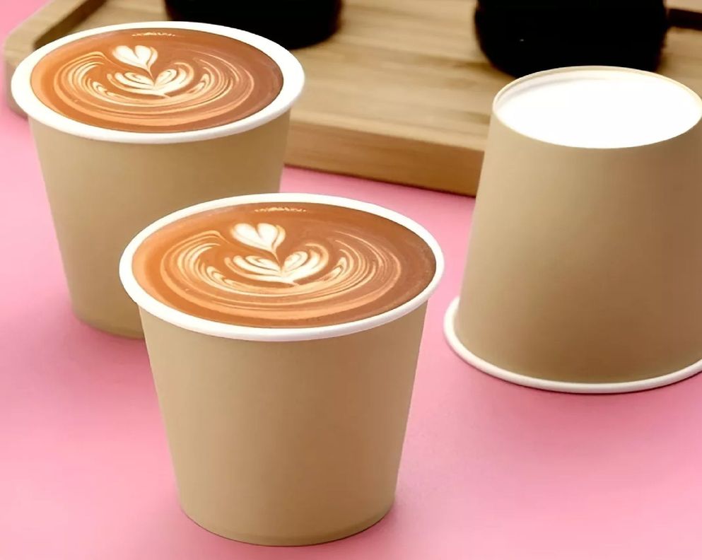 50 Vasos Para Cafe Vaso Kraft Vaso Polipapel Liso C/tapa 8oz-5