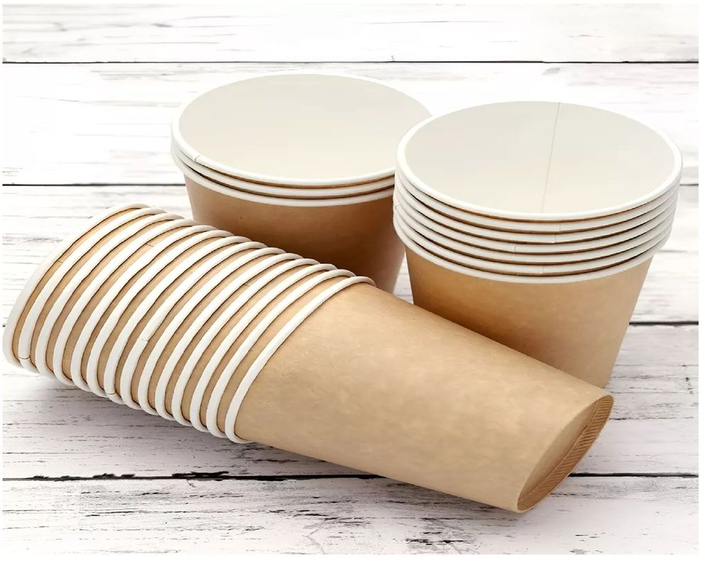 50 Vasos Para Cafe Vaso Kraft Vaso Polipapel Liso C/tapa 8oz-6