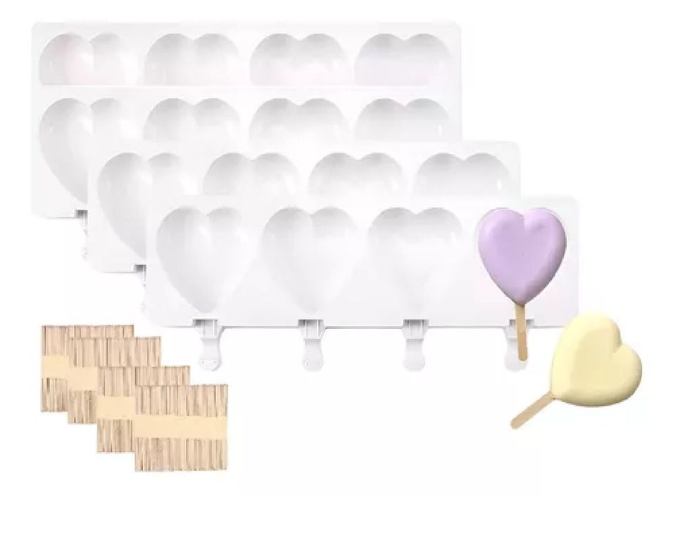 X4 Moldes Silicona Reposteria Molde Helados Paletas Corazon-0