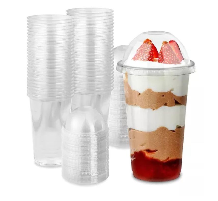 50 Vasos Plasticos Desechables Vaso Tapa Domo Sin Hoyo 20oz-0