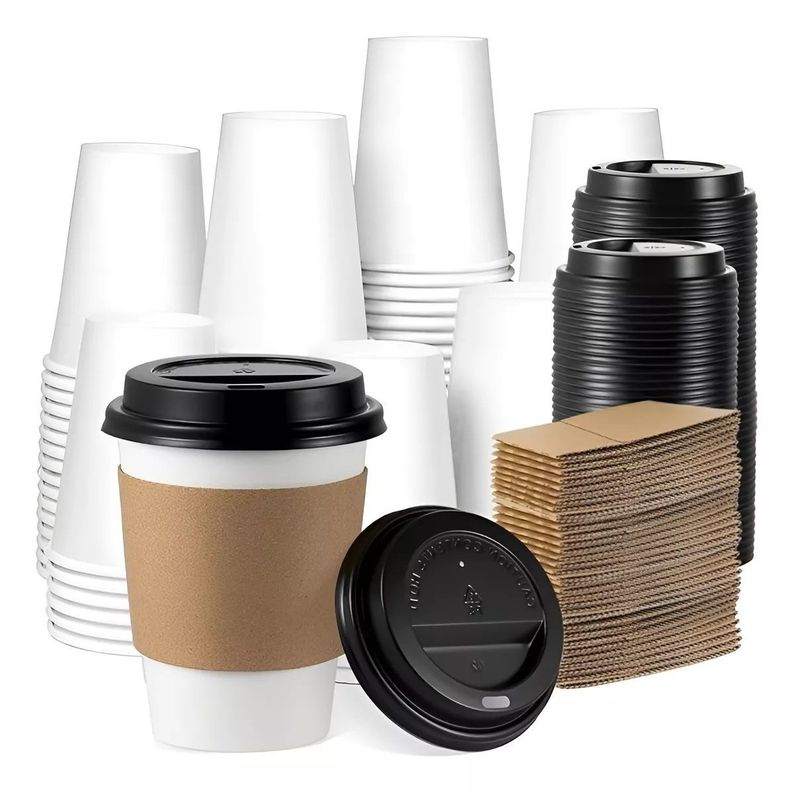 Vaso Cafe Polipapel Vasos Kraft Vaso C/tapa+manga 8oz 100und-0