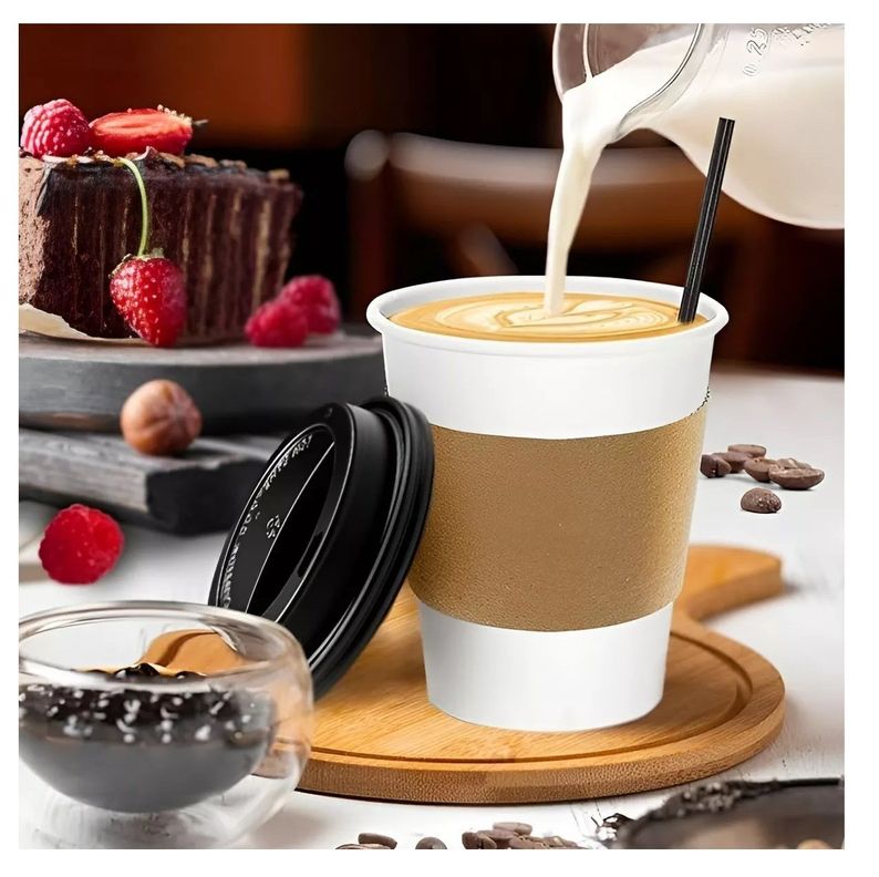 Vaso Cafe Polipapel Vasos Kraft Vaso C/tapa+manga 8oz 100und-1
