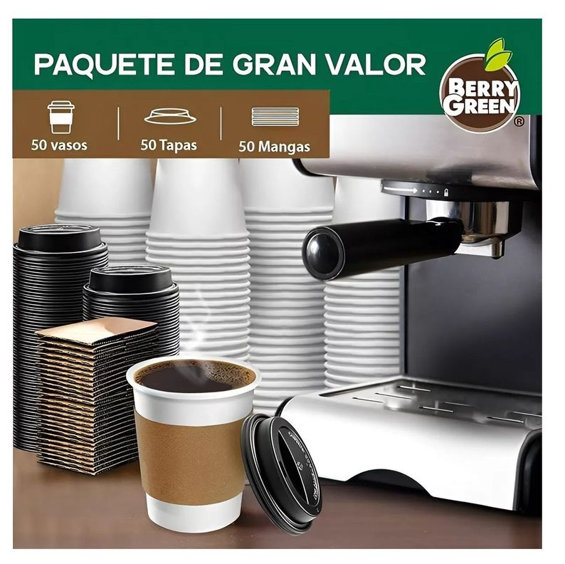 Vaso Cafe Polipapel Vasos Kraft Vaso C/tapa+manga 8oz 100und-2