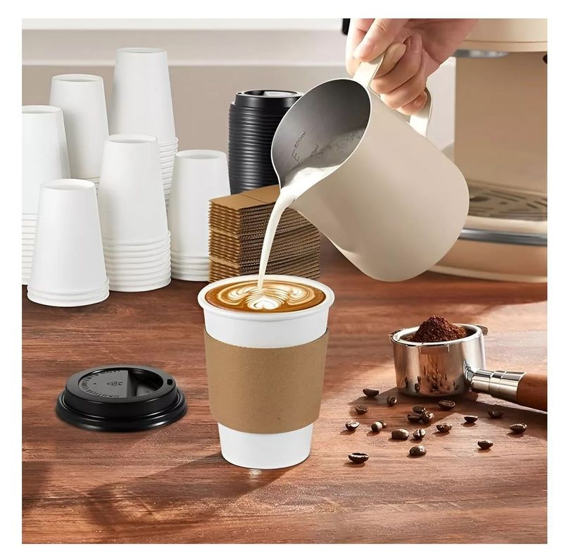 Vaso Cafe Polipapel Vasos Kraft Vaso C/tapa+manga 8oz 100und-4