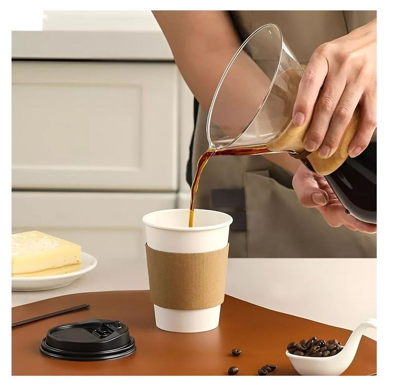 Vaso Cafe Polipapel Vasos Kraft Vaso C/tapa+manga 8oz 100und-6