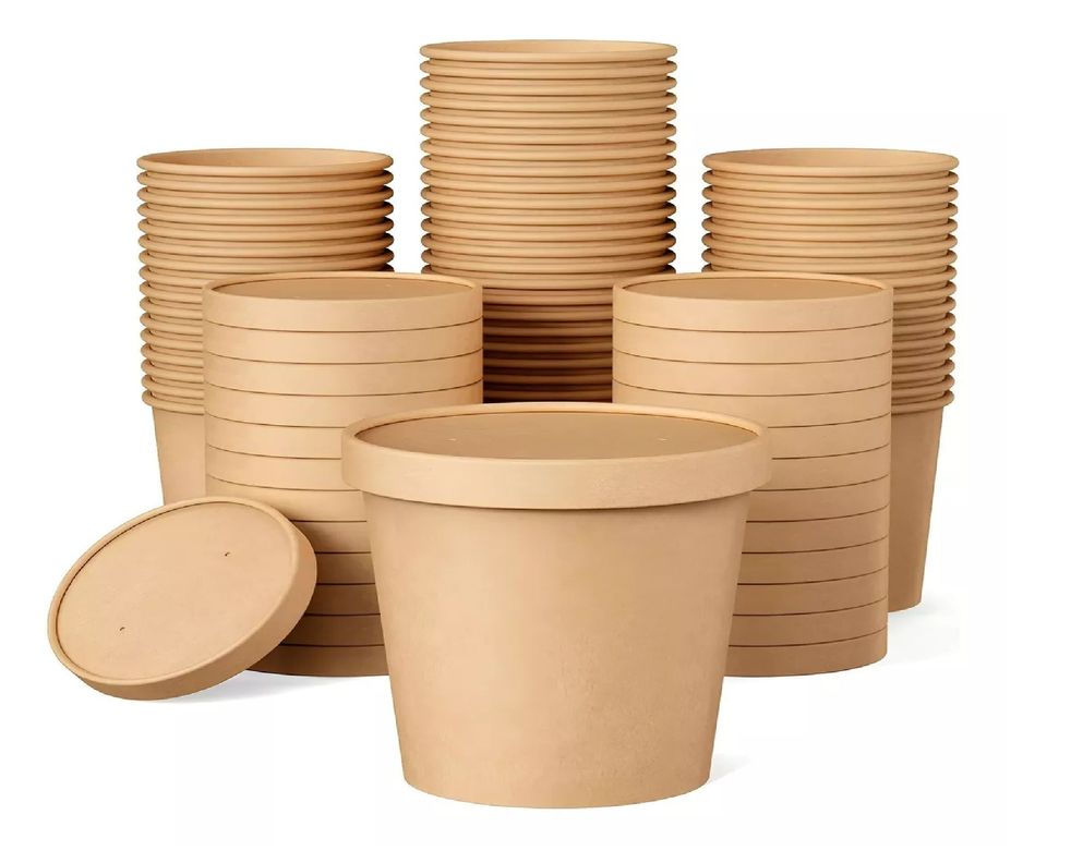 X25 Pote Sopa Contenedor De Alimentos Pote Kraft C/tapa 26oz-0