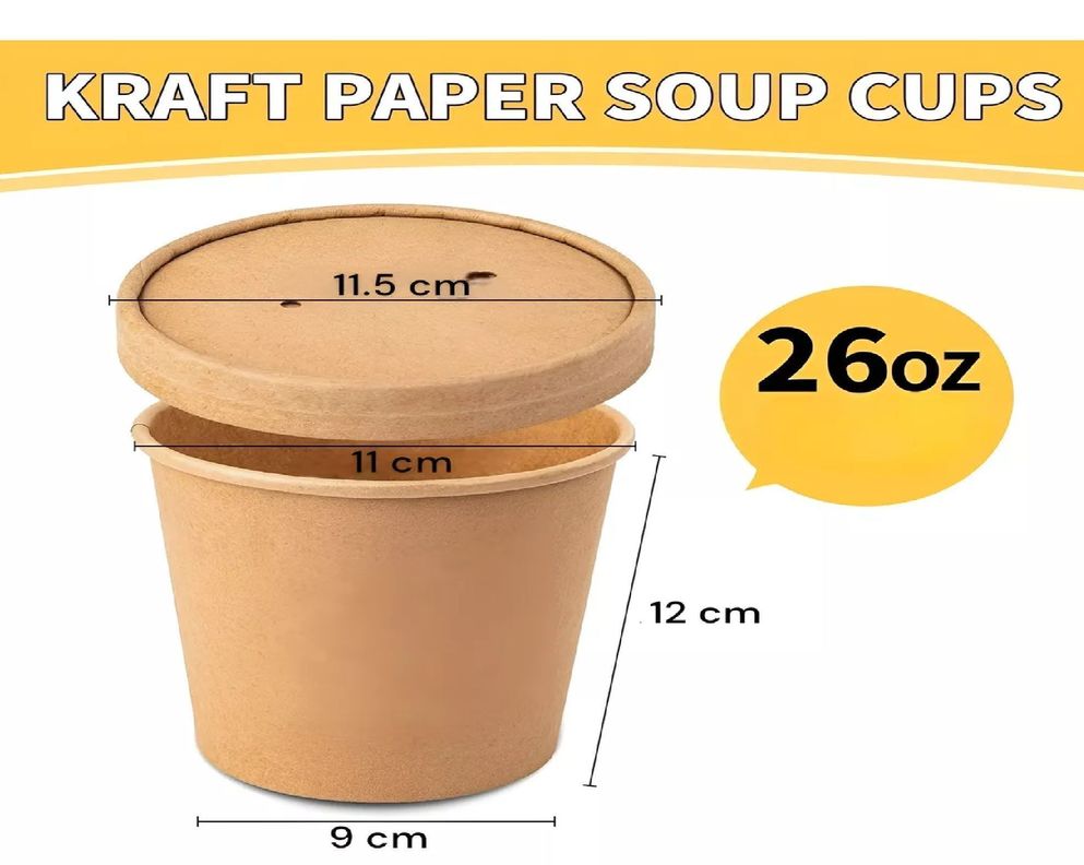 X25 Pote Sopa Contenedor De Alimentos Pote Kraft C/tapa 26oz-1