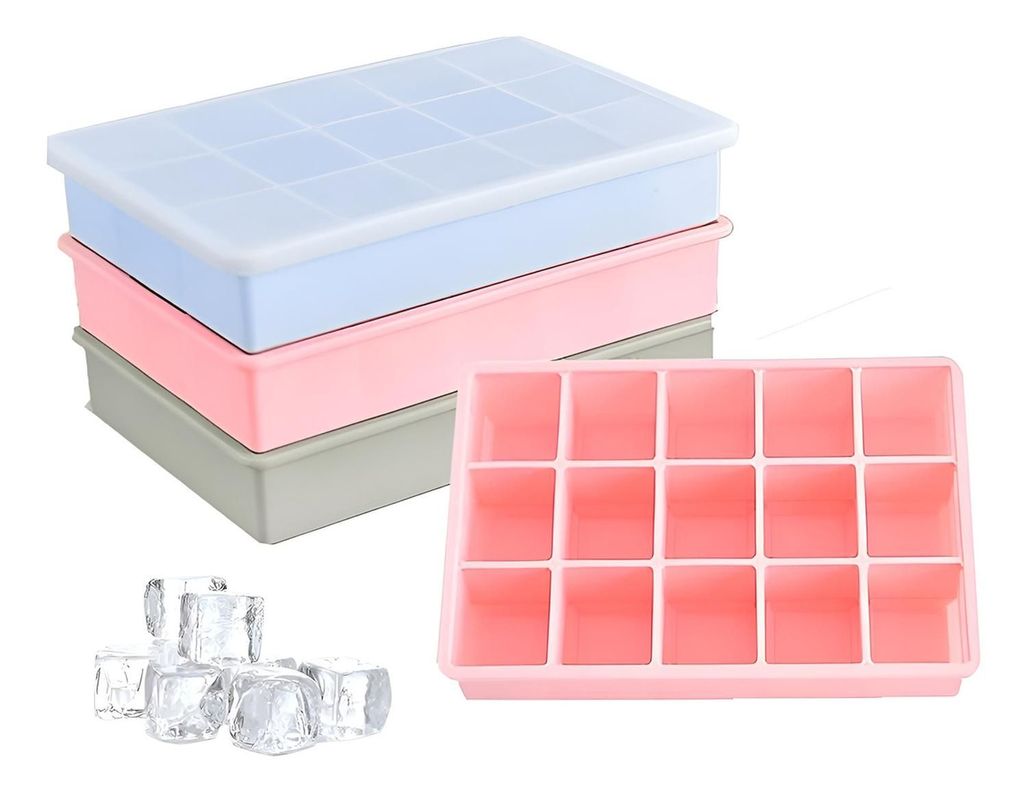 Pack X4 Cubetas De Hielo Cubetera Hielo Moldes C/tapa 15cav Rosa Rosado