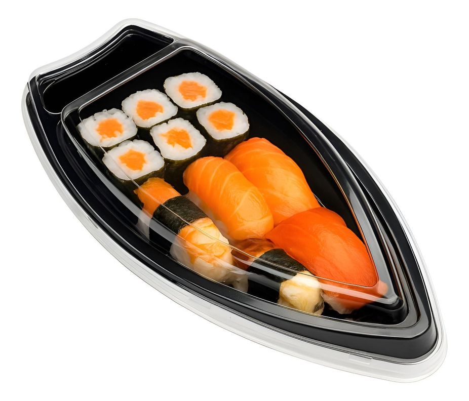 100 Envases Sushi Envase Negro Sushi Barco Desechables 30cm