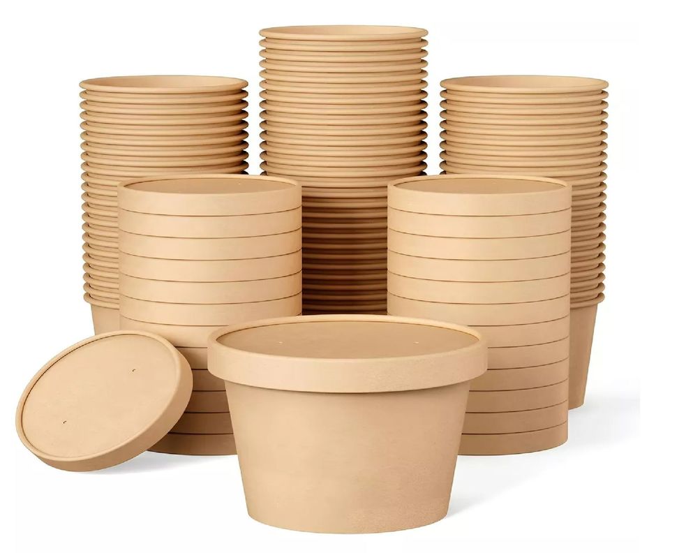 25 Pote Kraft Contenedor De Alimentos Potes Sopa C/tapa 12oz-0