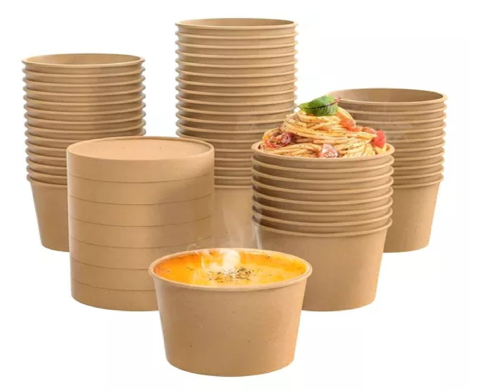 25 Pote Kraft Contenedor De Alimentos Potes Sopa C/tapa 12oz-1