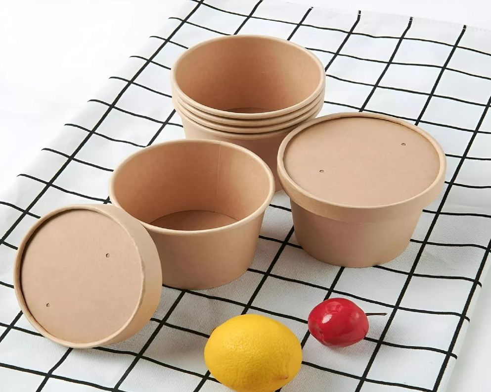 25 Pote Kraft Contenedor De Alimentos Potes Sopa C/tapa 12oz-3