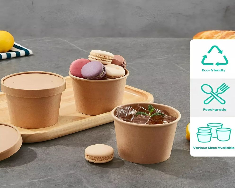 25 Pote Kraft Contenedor De Alimentos Potes Sopa C/tapa 12oz-4