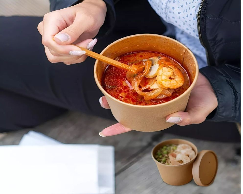25 Pote Kraft Contenedor De Alimentos Potes Sopa C/tapa 12oz-5