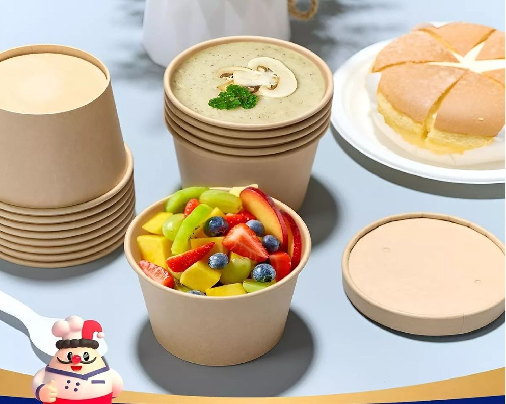 25 Pote Kraft Contenedor De Alimentos Potes Sopa C/tapa 12oz-7