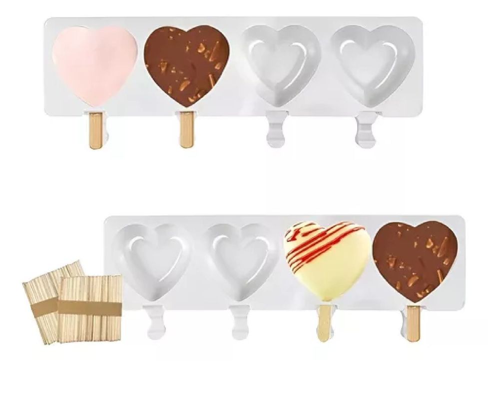 2 Moldes Silicona Reposteria Molde Helados Paletas Corazon-0