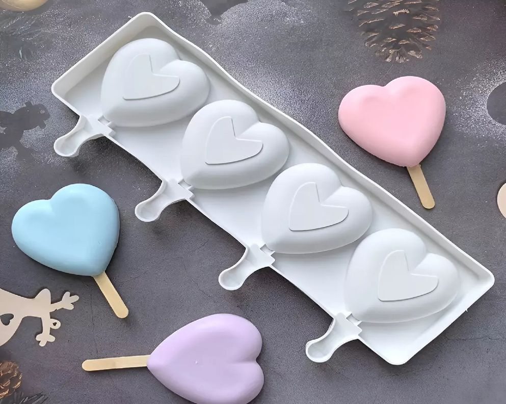 2 Moldes Silicona Reposteria Molde Helados Paletas Corazon-4