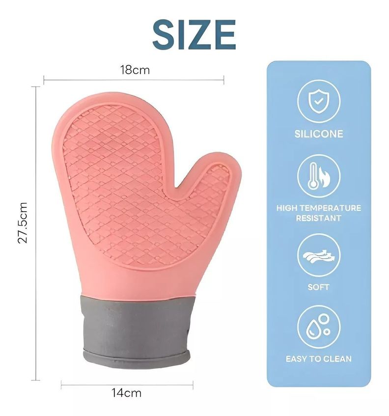 Guante Silicona Para Horno Toma Olla Guantes Cocina 27 Cm Rosa-5