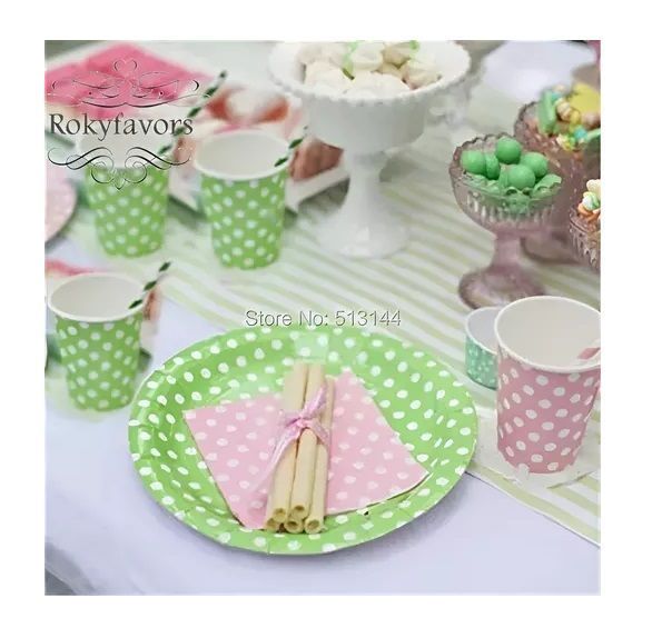 10 Platos Cumpleaños Platos De Cumpleaños Desechables 23cm verde-6