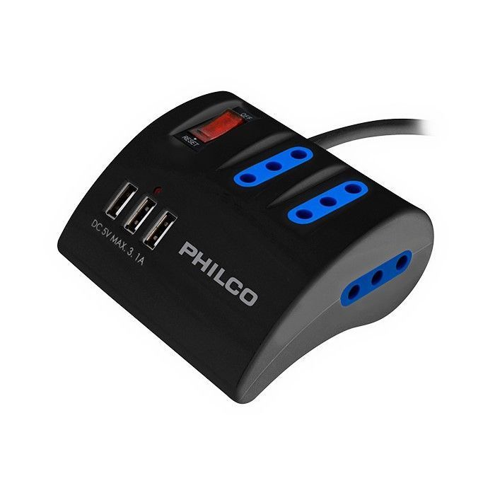 Alargador Extensión Philco 3 POS y 3 USB Negro-0