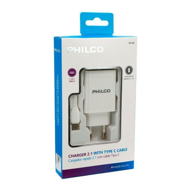 Cargador Pared y Cable Tipo C Philco 2.1A-1