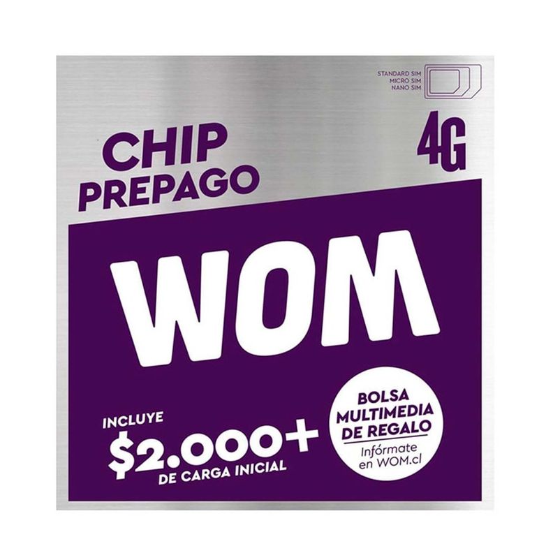 Chip Prepago Wom 4G Sim Card + Carga Inicial-0