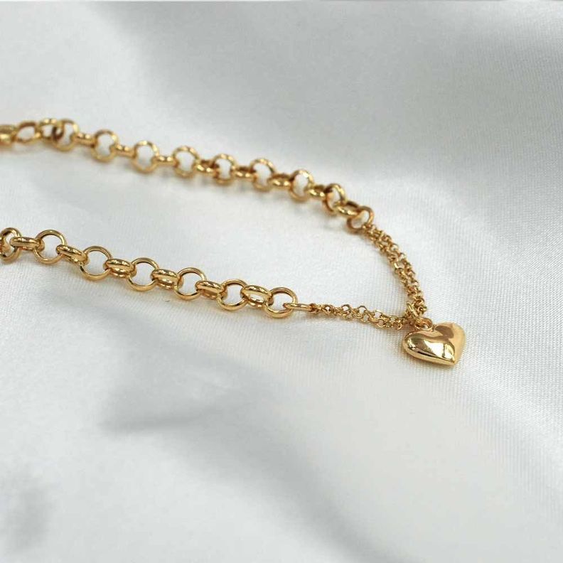 Pulsera Rolo Con Corazón Oro 18k -1