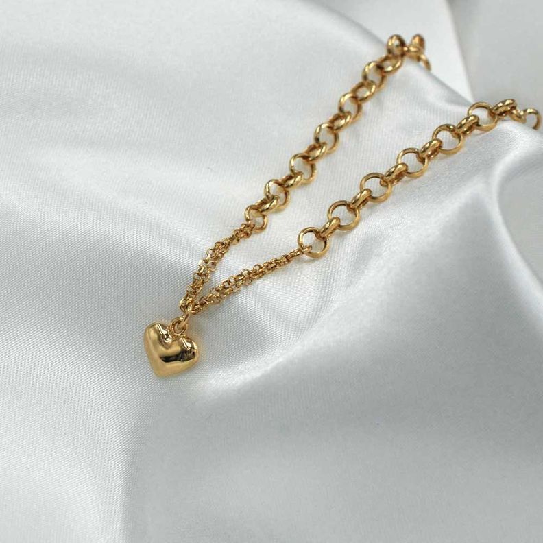 Pulsera Rolo Con Corazón Oro 18k -2