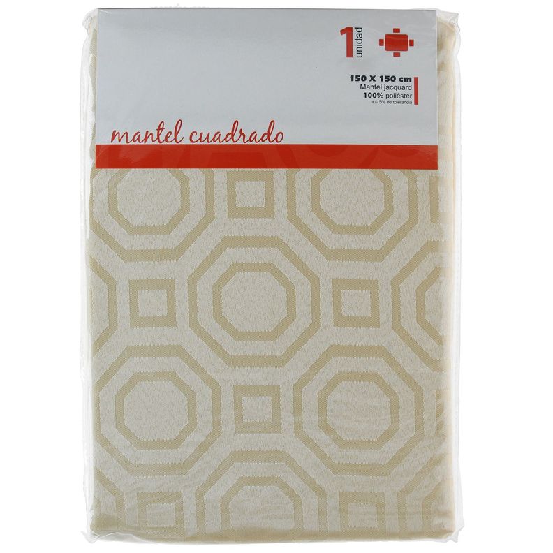 Mantel Cuadrado Geometrico Crema 150x150 cm-2