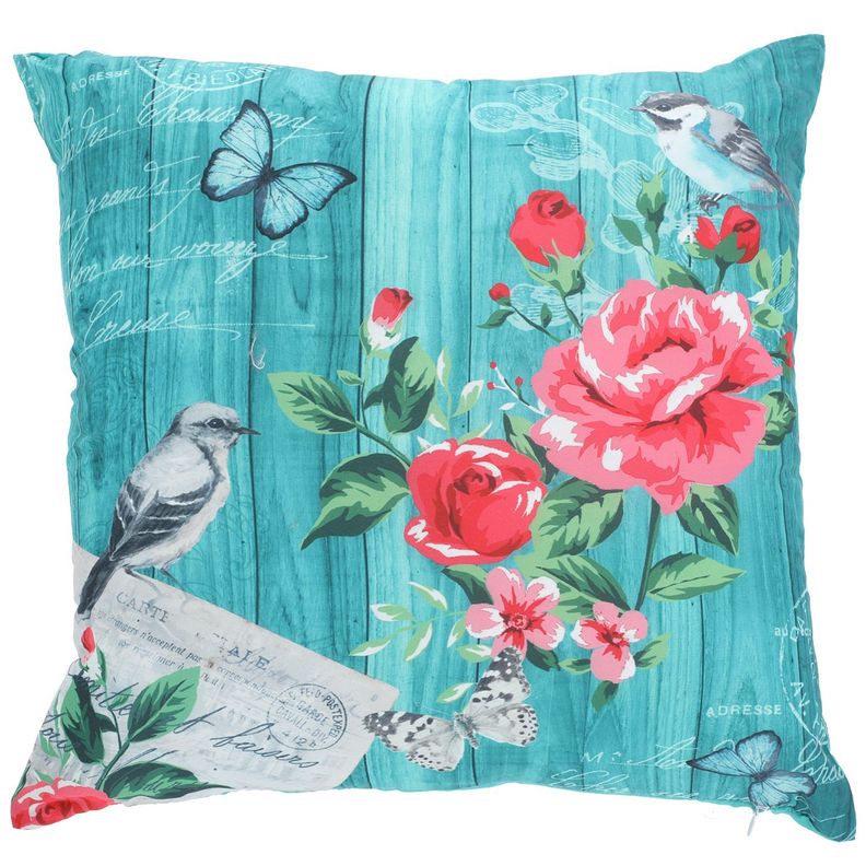 Cojin Mas Funda Decorativa Bucolicos Pajaros Fondo Verde 45x45 cm