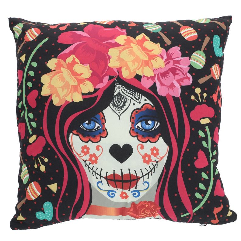 Cojin Mas Funda Decorativa Catrina Florida 45x45 cm Negro