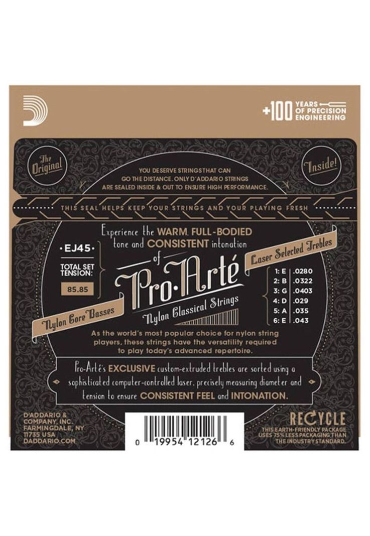 Set Cuerdas Nylon Guitarra Clásica Daddario Ej45 Normal-2