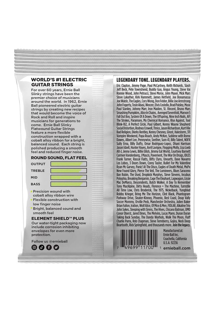 Cuerdas guitarra eléctrica Ernie Ball Flatwound P02591 10-46-1