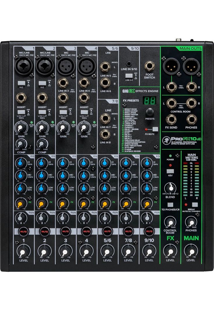 Mixer Mackie ProFX10v3, 10 canales, interfaz USB, FX-0