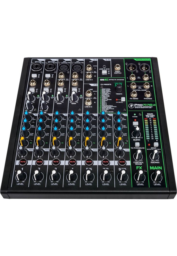 Mixer Mackie ProFX10v3, 10 canales, interfaz USB, FX-1
