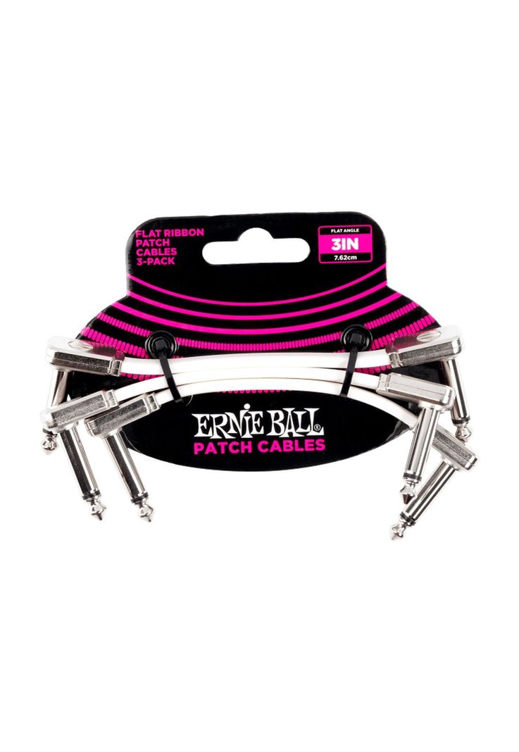 Pack 3 Cable Patch Ernie Ball Flat Ribbon P06384 7 CM White-0