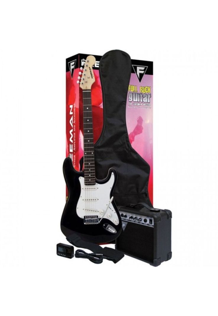Pack de guitarra eléctrica Stratocaster Freeman FULL ROCK negra-0