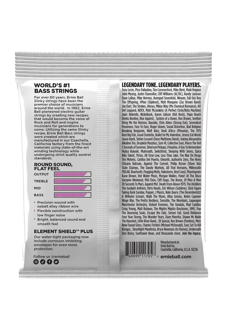 Cuerdas de bajo Flatwound Ernie Ball Escala Corta 50-110-1