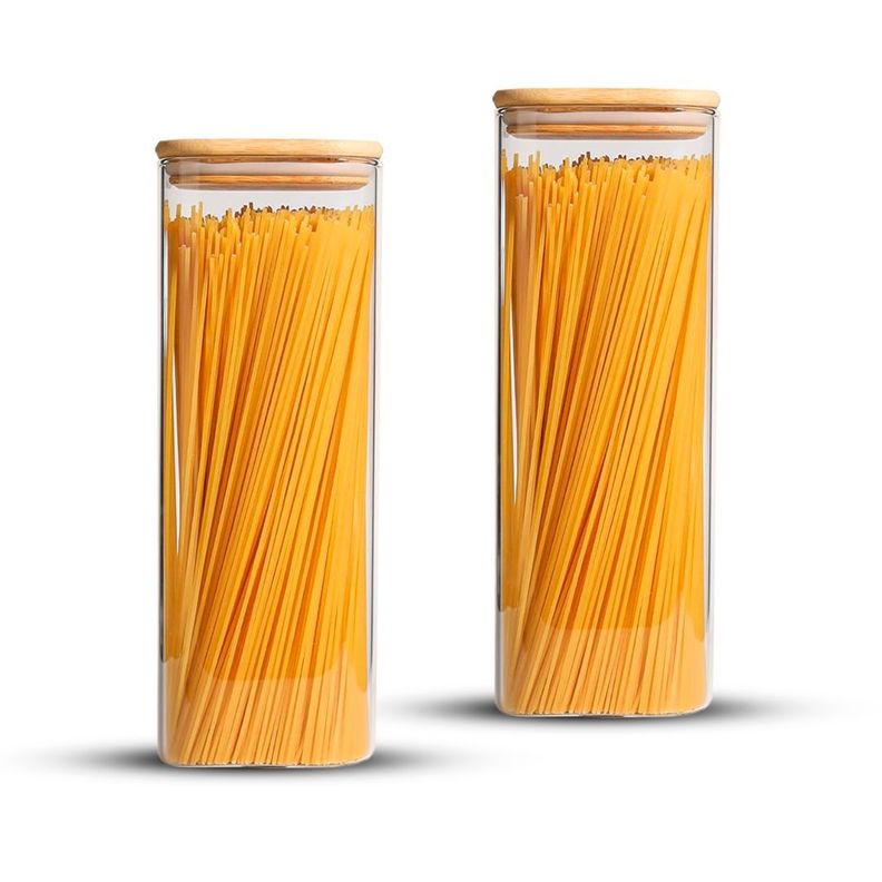 Pack 2 Contenedores Tarro Hermético Vidrio Tapa Bambú 2250ml-0