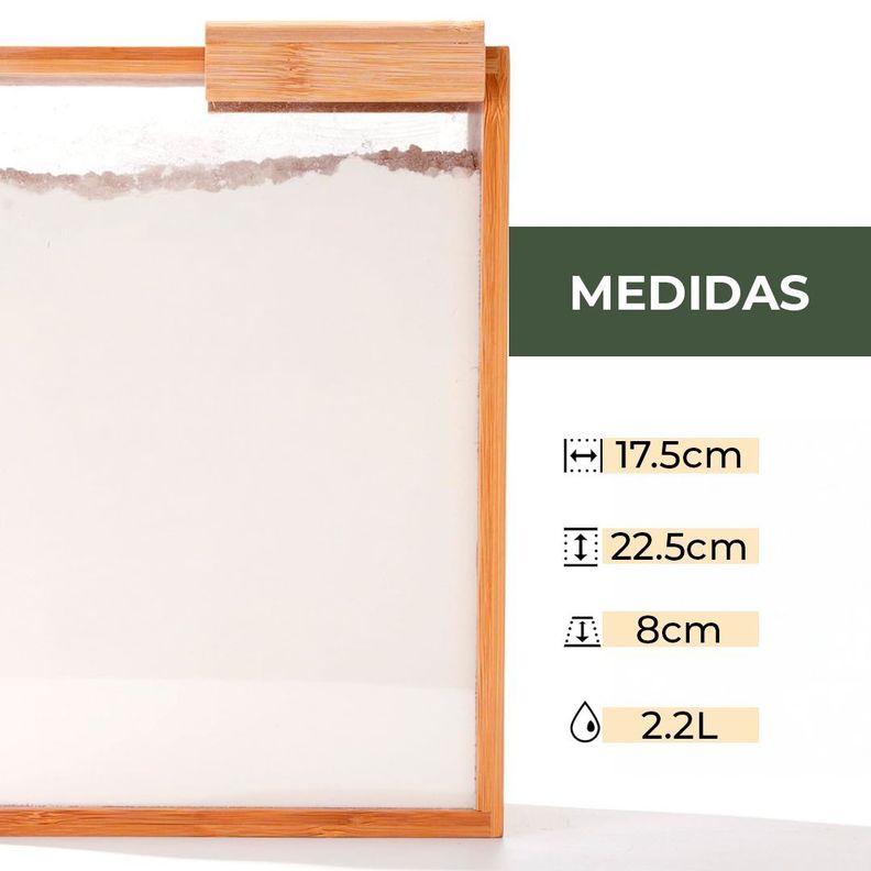 4 Contenedor Hermético Despensa Vidrio Bambú 2200ml Etiqueta Marron-3