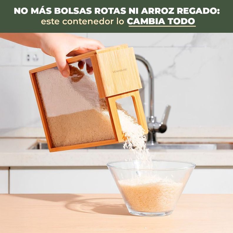 4 Contenedor Hermético Despensa Vidrio Bambú 2200ml Etiqueta Marron-6