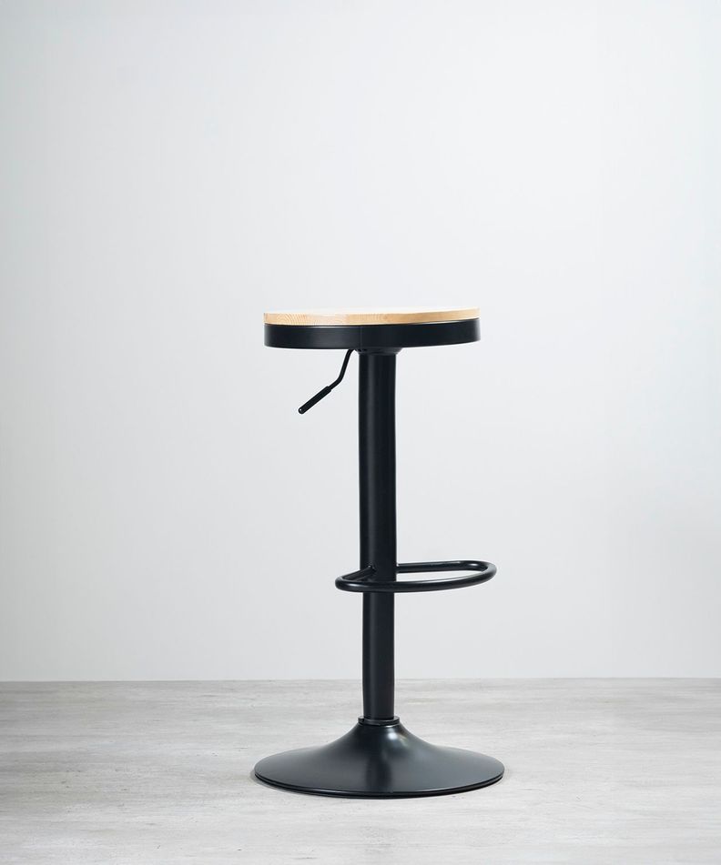 Pack 2 Taburetes Aron Regulable Pisos Bar Asiento De Madera Negros-2