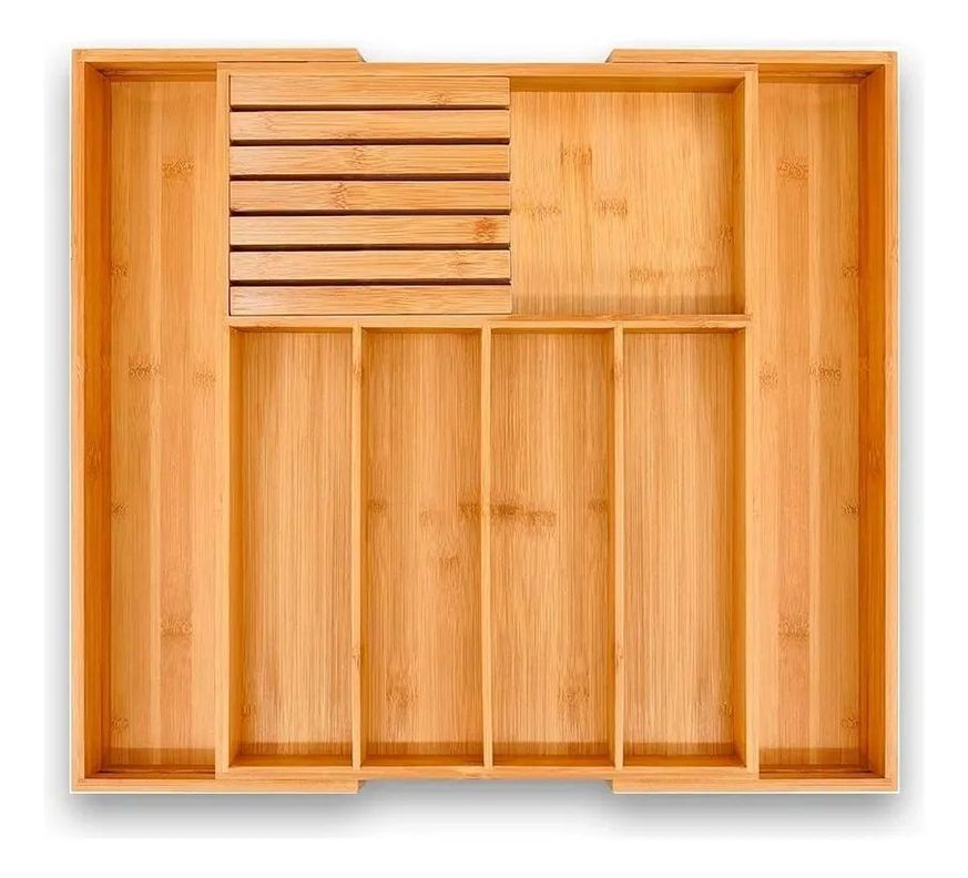 Venhoouse Organizador De Cubiertos Bambu Ajustable 7 Compart Natural 1