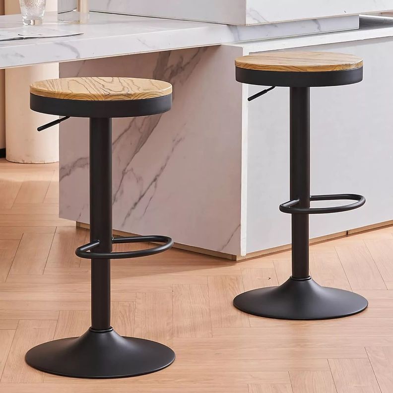 Venhoouse Taburete Aron Regulable Piso Bar Asiento De Madera Negro-3