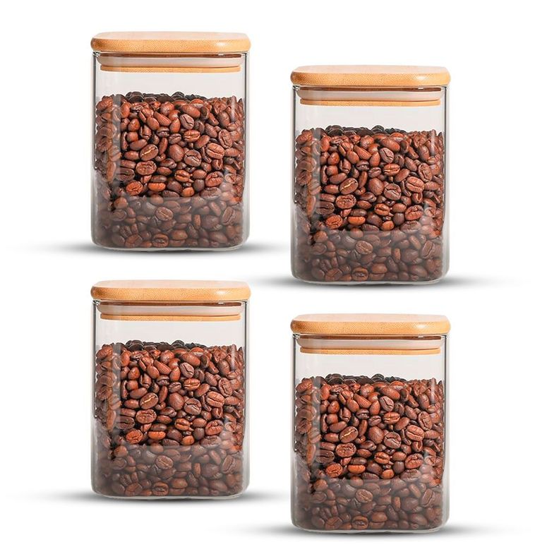 Pack 4 Contenedores Tarros Hermético Vidrio Tapa Bambú 800ml-0