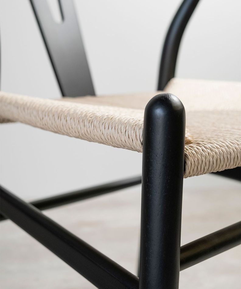 Pack 2 Sillas Wishbone Para Comedor Madera De Haya Asiento De Cuerda Negras-3