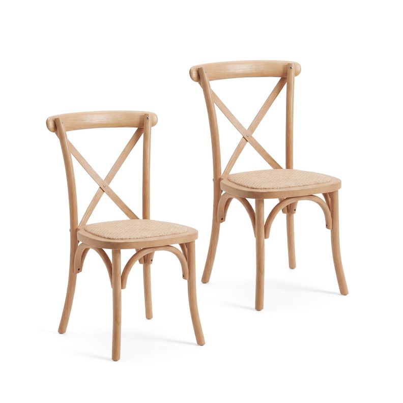Pack 2 Sillas Comedor Madera Ratán Apilables Crossback Natural